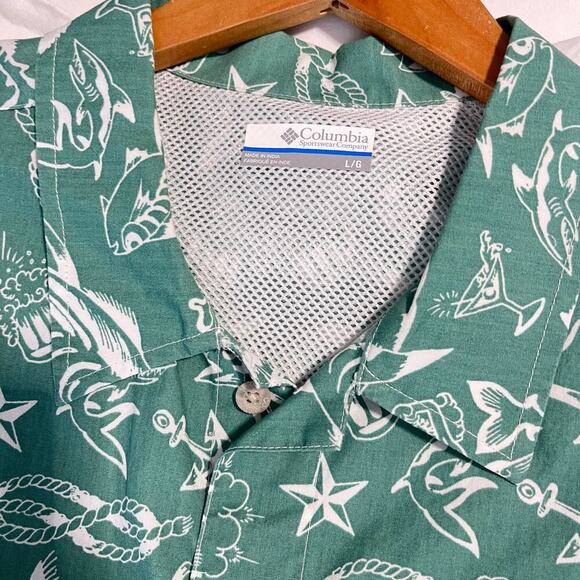 Columbia minty green sailor tattoo print button down shirt men’s size large - Picture 6 of 8